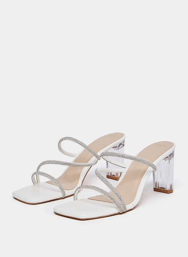 Styli Rhinestone Strappy Square Toe Sandals