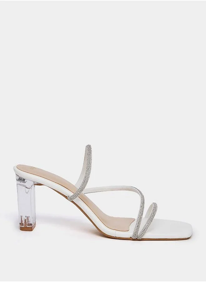 Styli Rhinestone Strappy Square Toe Sandals