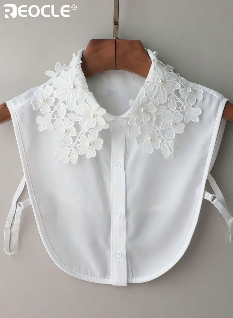 REOCLE Women's Detachable Collar Delicate Pearl-Embellished Extender Lace Floral Motif Design for Outfit Layering & Feminine Styling - Image 5
