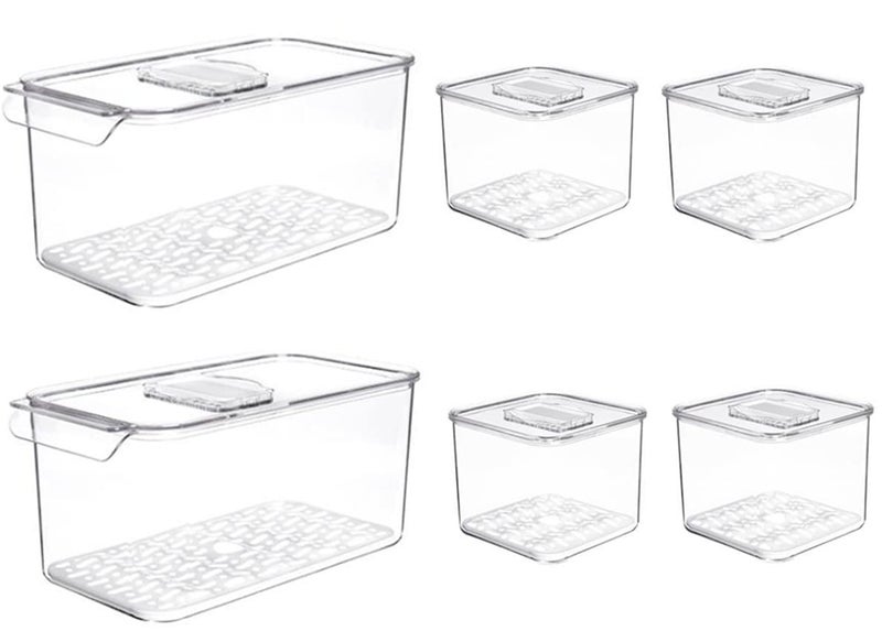 SANNO Produce Saver Containers for Refrigerator  Stackable Kitchen Organizer Keeper Bin with Removable Drain Tray Set of 6
