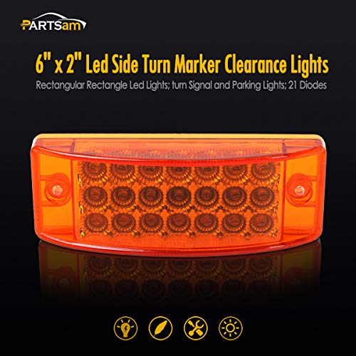 Partsam بارتسام 2 قطعة 6" مصباح علامة برتقالي 21 LED إشارة انعطاف 6x2 مصابيح إضاءة للسيارات والشاحنات والـ RV والكامبر والمنازل المتنقلة وعربات الجولف - Image 2