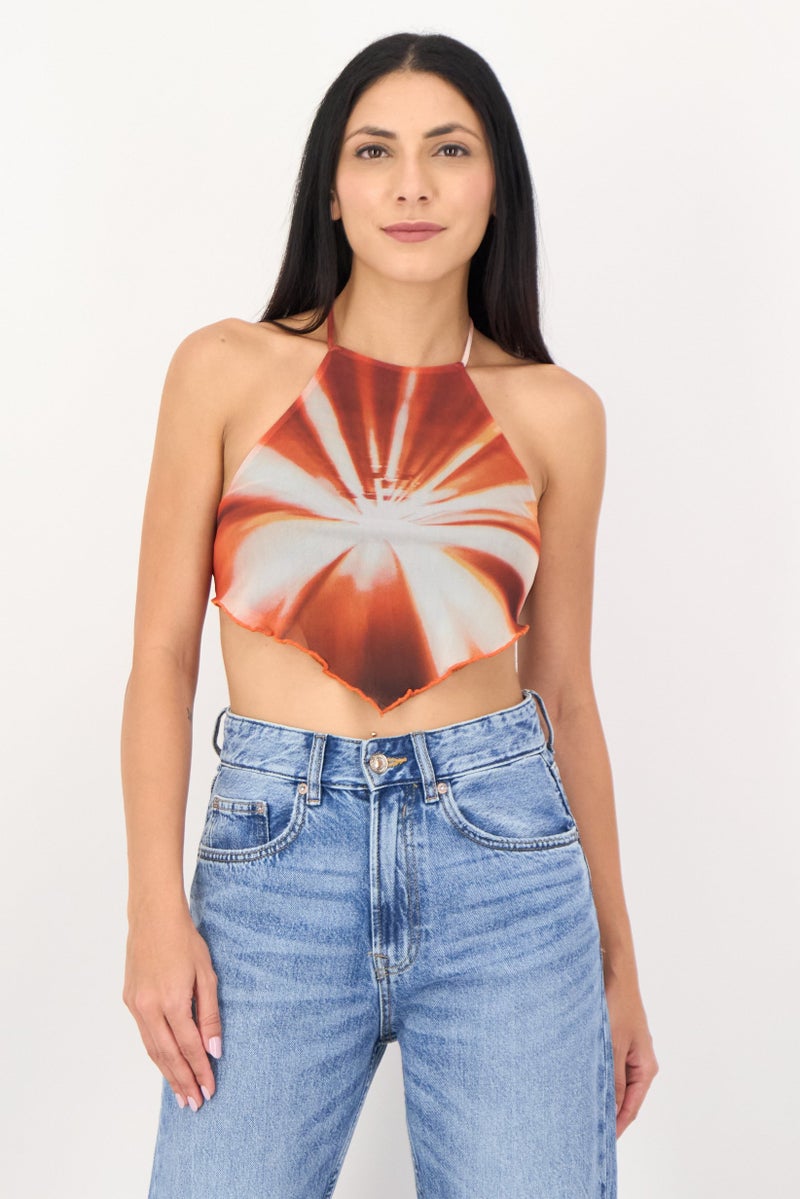 Bershka قميص نسائي بدون أكمام من بيرشكا × أمينسيا بتصميم حمالة عنق وظهر مفتوح، متعدد الألوان - Image 1