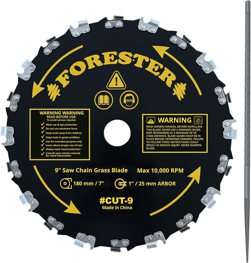 FORESTER Chainsaw Brush Cutter Blade + File Set - 9in x 20 Teeth | Fits Most Straight Shaft Trimmers | Conversion Kit Sold Separately - Image 1