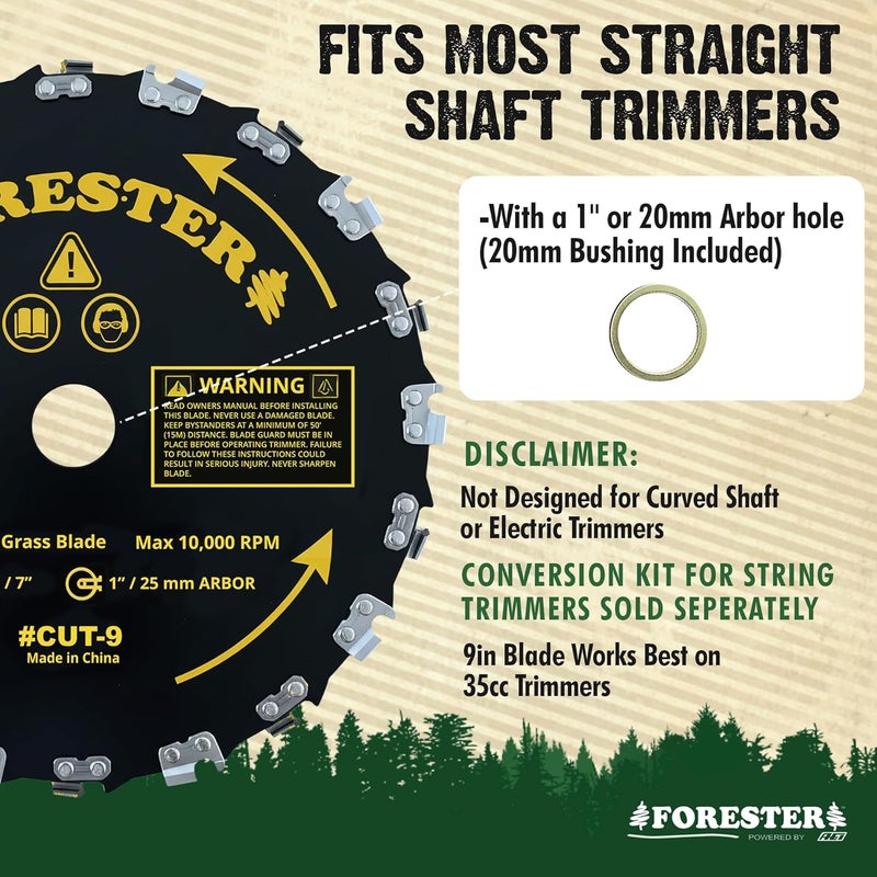 FORESTER Chainsaw Brush Cutter Blade + File Set - 9in x 20 Teeth | Fits Most Straight Shaft Trimmers | Conversion Kit Sold Separately - Image 2
