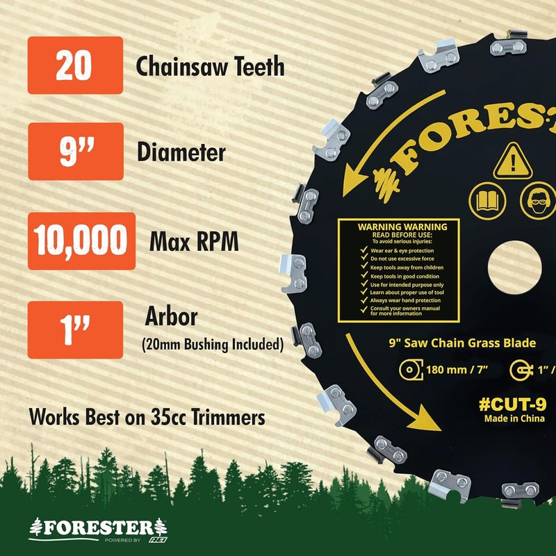 FORESTER Chainsaw Brush Cutter Blade + File Set - 9in x 20 Teeth | Fits Most Straight Shaft Trimmers | Conversion Kit Sold Separately - Image 4