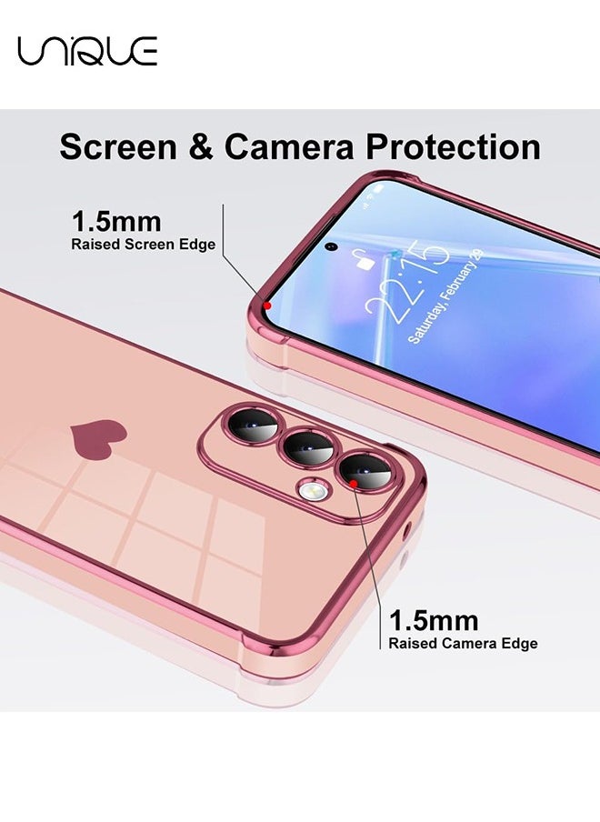 Unique Compatible with Samsung Galaxy A55 Case - Adjustable Wrist Strap Kickstand - Cute Heart Luxury Gold Plating Bumper - Women Girl Men Protective Case Cover - Pink  - Image 3