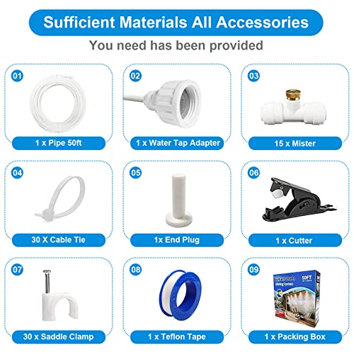 POCKET PANDA Misters for Outside Patio,Misting System for Cooling Outdoor,50Ft (15M),Water Mist Hose DIY Kit for Porch,Canopy,Deck,Umbrella,Garden,Greenhouse,Yard,Plants,Trampoline Sprinkler Accessories for Kids - Image 4