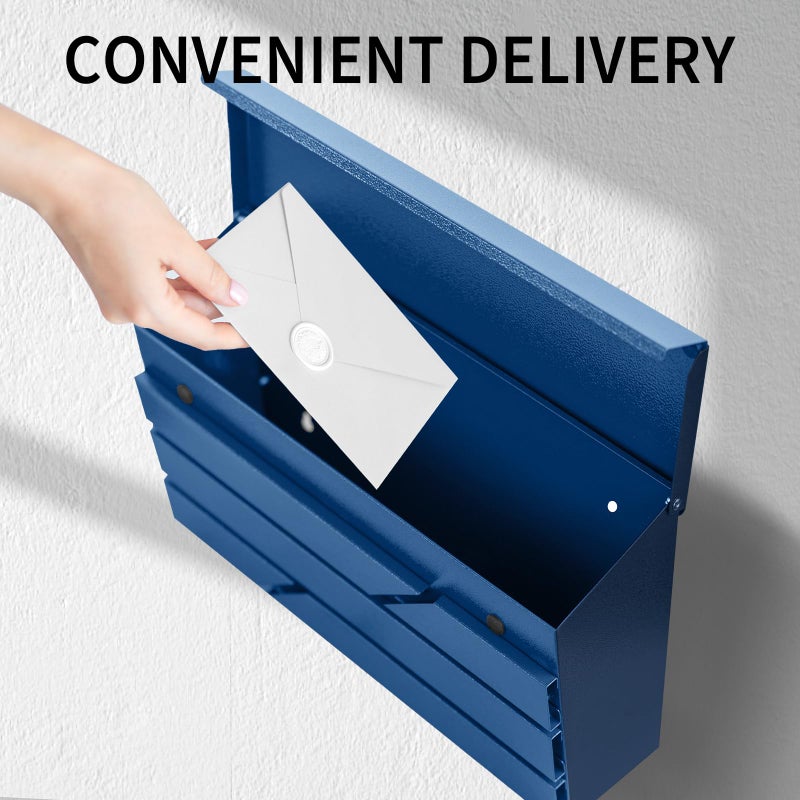 YOOBOX Wall Mount Mailbox for House Outside, Large Capacity Mailbox Drop Box, Galvanized Steel and Rust-Proof Metal Post Box, 15.74"x9.84"x4.33", Blue, MD065 - Image 4