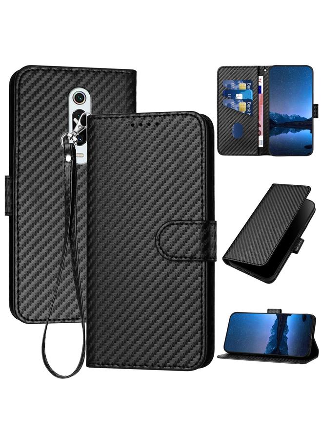 The Bros Case For Xiaomi Redmi K20 YX0070 Carbon Fiber Buckle Leather Phone Case with Lanyard