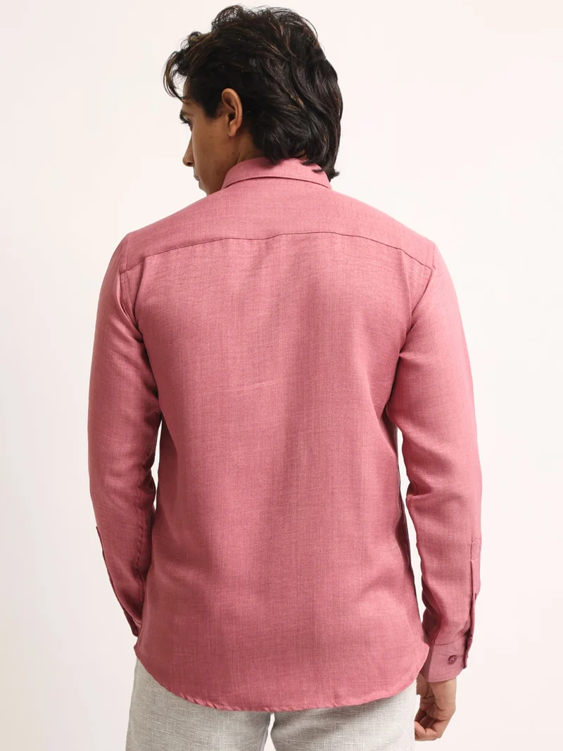 Maniac  Maniac Mens Solid collared Neck Full Sleeve Super Twill Fabric Pink Shirt for Men | Best Price UAE