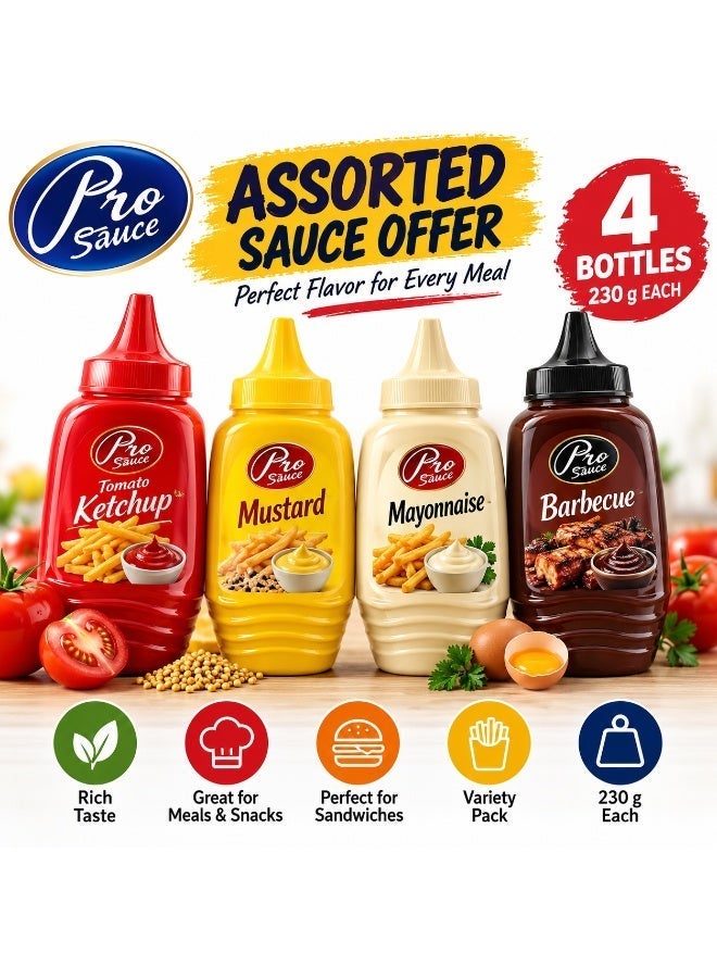 altayebat Al-Tayebat Pro Sauce Assorted Sauce Pack, Ketchup, Mayonnaise, BBQ Sauce, and Mustard, 4 Bottles x 230g - Image 2