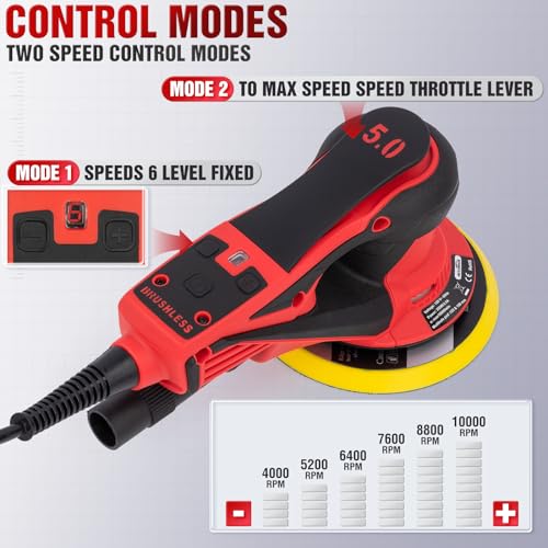Autolock Electric Random Orbital Sander 350W Brushless Motor with 5 6 Inch Pads 10000RPM Palm Sander for Woodworking Sanding and Polishing 1pcs - Image 3