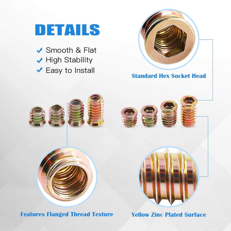 Glarks 50Pcs 5/16"-18 x 15mm Threaded Inserts Nuts Zinc Plated Carbon Steel Hex Socket Drive Furniture Flanged Screw-in Nut with M8 Hex Wrench for Wood Furniture (5/16''-18 x 15mm) - Image 4