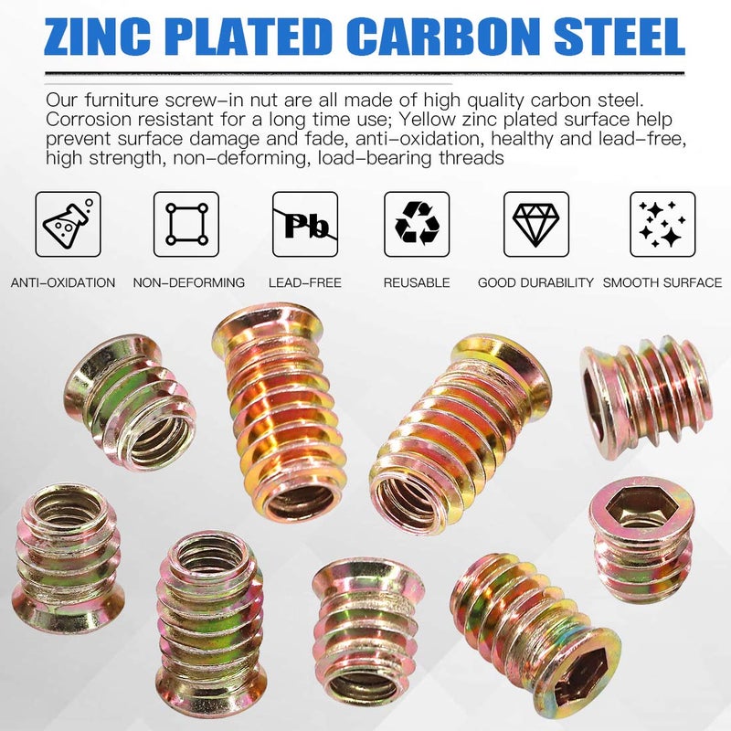 Glarks 50Pcs 5/16"-18 x 15mm Threaded Inserts Nuts Zinc Plated Carbon Steel Hex Socket Drive Furniture Flanged Screw-in Nut with M8 Hex Wrench for Wood Furniture (5/16''-18 x 15mm) - Image 3