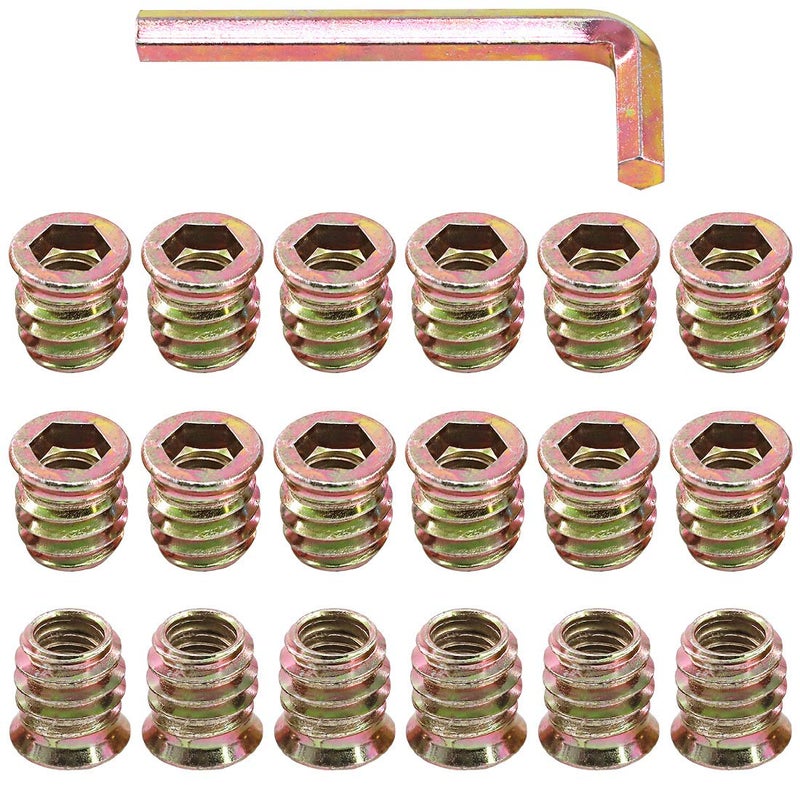 Glarks 50Pcs 5/16"-18 x 15mm Threaded Inserts Nuts Zinc Plated Carbon Steel Hex Socket Drive Furniture Flanged Screw-in Nut with M8 Hex Wrench for Wood Furniture (5/16''-18 x 15mm) - Image 1