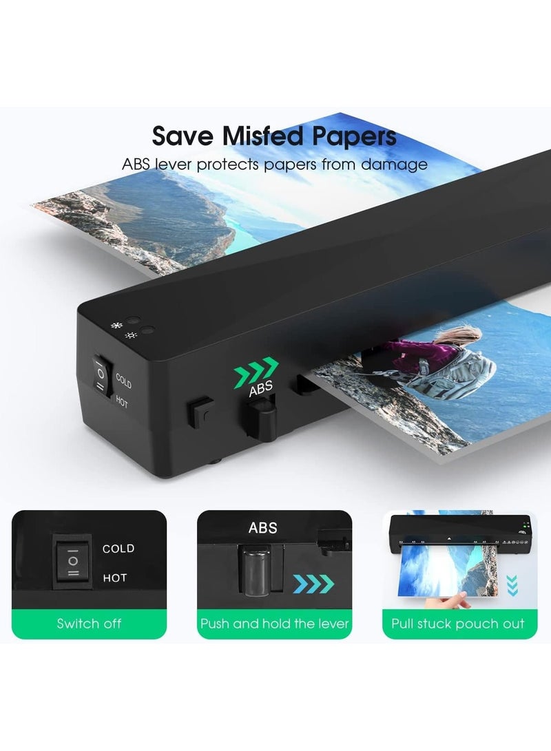 A4 Laminator Machine 4 in 1 Personal Desktop Hot & Cold 9 Inch Thermal Laminator with15 Laminating Pouches for Home Office School Business Use, Black - Image 2