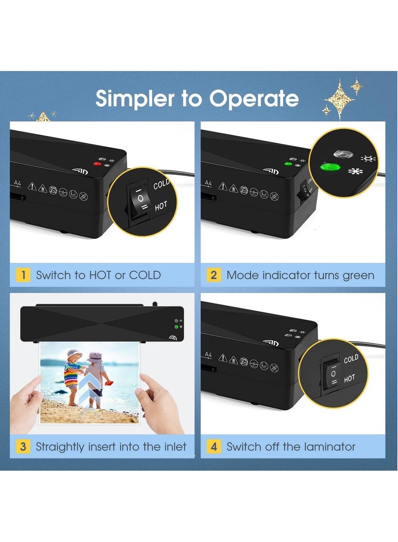 A4 Laminator Machine 4 in 1 Personal Desktop Hot & Cold 9 Inch Thermal Laminator with15 Laminating Pouches for Home Office School Business Use, Black - Image 4