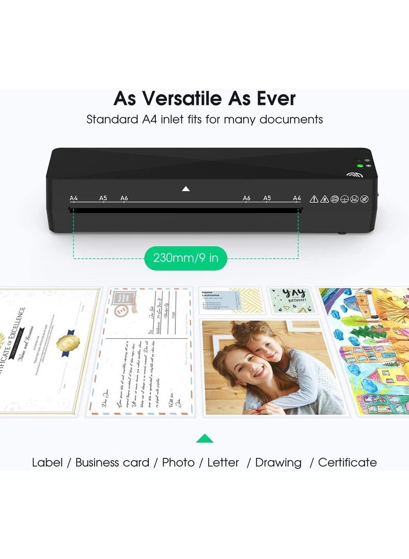 A4 Laminator Machine 4 in 1 Personal Desktop Hot & Cold 9 Inch Thermal Laminator with15 Laminating Pouches for Home Office School Business Use, Black - Image 3