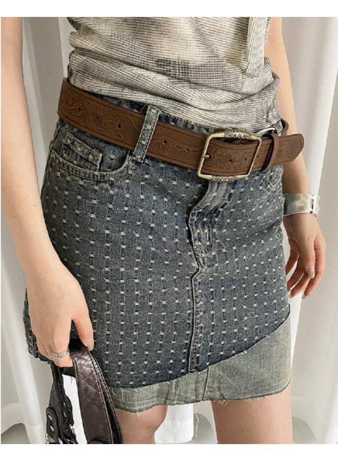 pincai Vintage Ethnic Print Elegant Women's Belt With Unique Design, Suitable For Dresses And Jeans, Casual Leather Accessory - Image 1