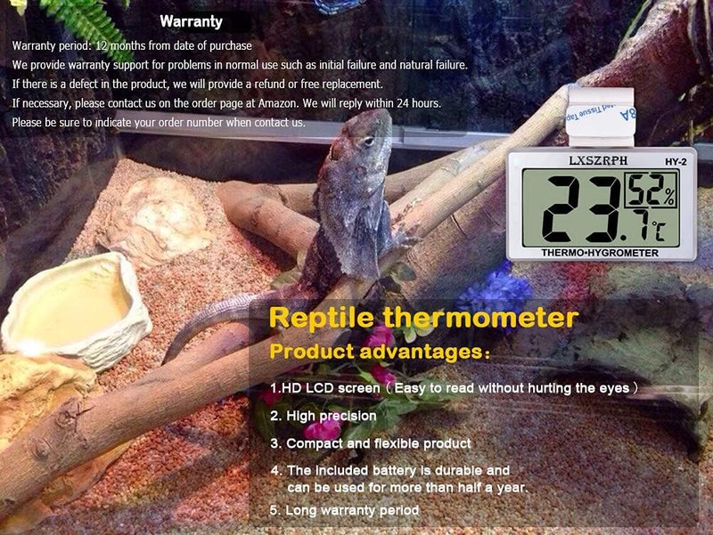 GXSTWU Reptile Hygrometer Thermometer, Digital Amphibian Hygrometer Thermometer with Hook Temperature Humidity Meter Gauge for Reptile Tanks, Terrariums, Vivarium, LCD Display 1pack - Image 4