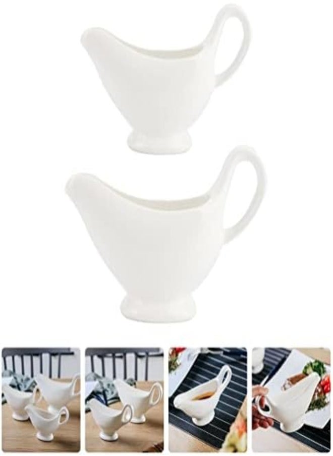 AKDC Yardwe 2Pcs Ceramic Gravy Boat Sauce Boat With Handle Gravy Server Pourer For Salad Condiment Milk Coffee Creamer  - Image 2