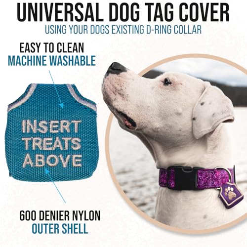 Woofhoof Dog Tag Silencer, Teal Insert Treats Above - Quiet Noisy Pet Tags - Fits Up to Four Pet IDs - Dog Tag Cover, Made of Durable Nylon, Universal Fit, Machine Washable - Image 3