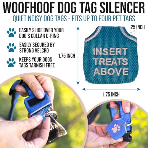 Woofhoof Dog Tag Silencer, Teal Insert Treats Above - Quiet Noisy Pet Tags - Fits Up to Four Pet IDs - Dog Tag Cover, Made of Durable Nylon, Universal Fit, Machine Washable - Image 2