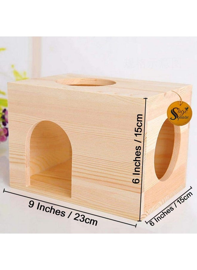 Sage Square Sage Square Wooden HideHouse Hut Hammock Sleeping Cabin Cage Accessory Toy for Hamsters, Hedgehog, SugarGlider, Birds, Small Rabbit, Small Guinea Pig  - Image 2
