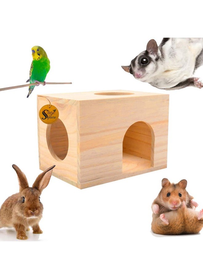 Sage Square Sage Square Wooden HideHouse Hut Hammock Sleeping Cabin Cage Accessory Toy for Hamsters, Hedgehog, SugarGlider, Birds, Small Rabbit, Small Guinea Pig  - Image 1