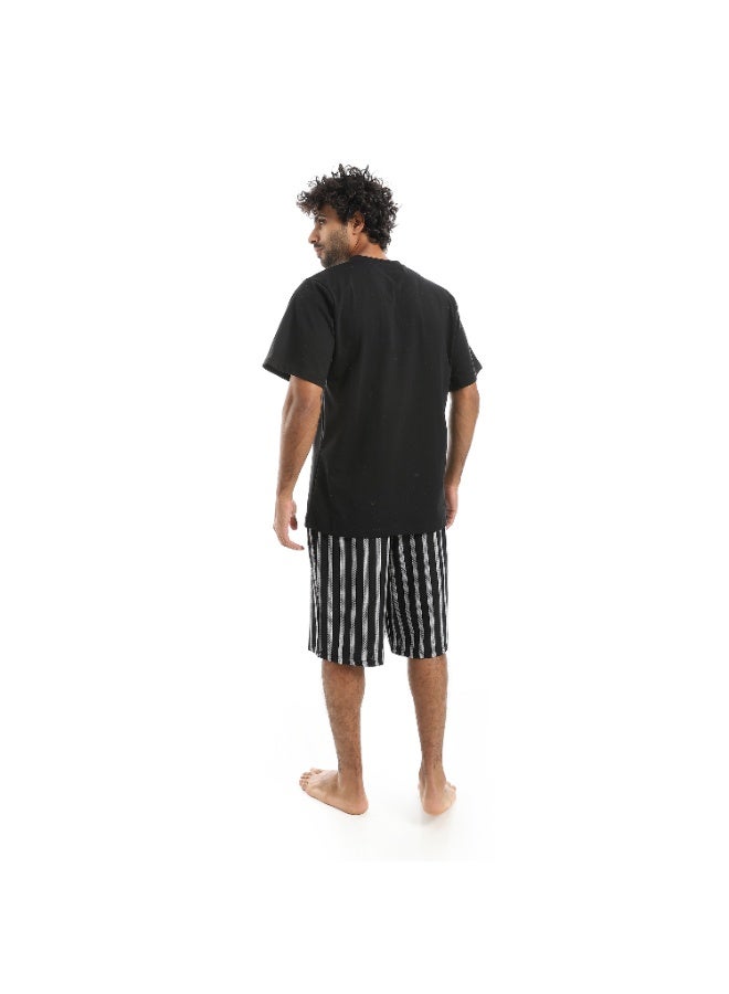 Red Circle V-neck pajamas and plain shorts men - Image 3