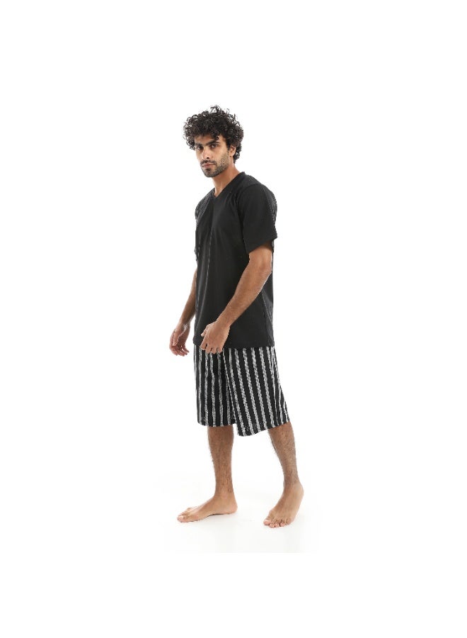 Red Circle V-neck pajamas and plain shorts men - Image 2
