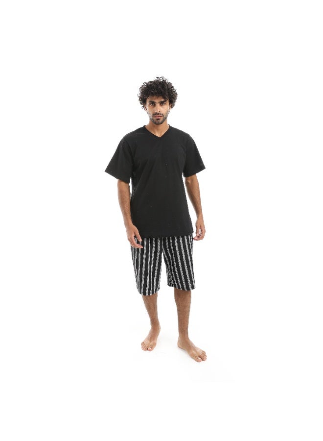 Red Circle V-neck pajamas and plain shorts men - Image 1