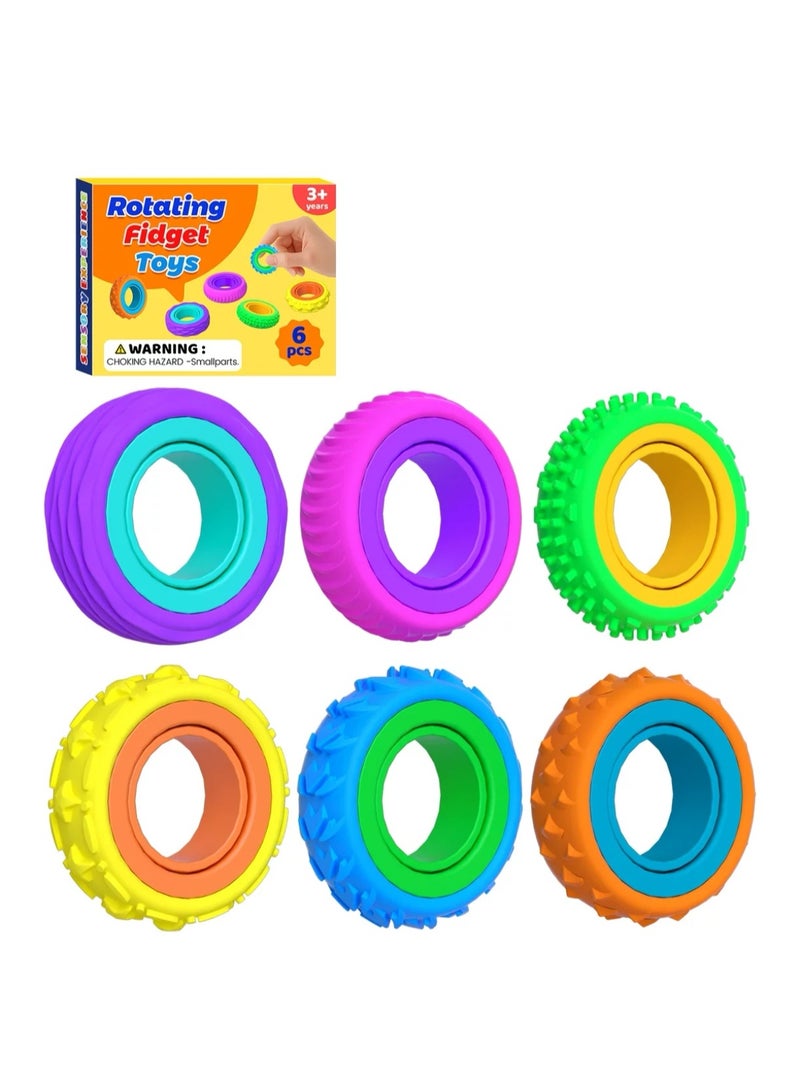 6 PCS Textured Fidget Ring, Silicone, Dual-Layer Rotatable Design, Sensory Toy for Kids with Autism and ADHD, Ages 3+, Stress Relief, Portable - Image 1