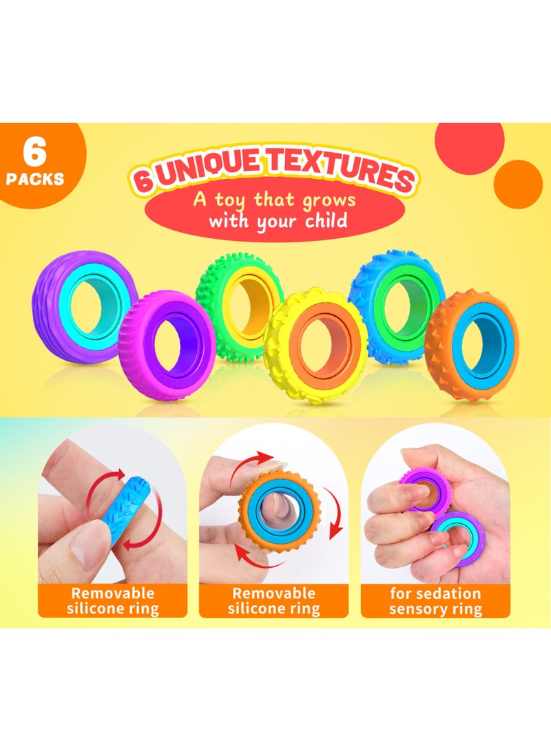 6 PCS Textured Fidget Ring, Silicone, Dual-Layer Rotatable Design, Sensory Toy for Kids with Autism and ADHD, Ages 3+, Stress Relief, Portable - Image 4