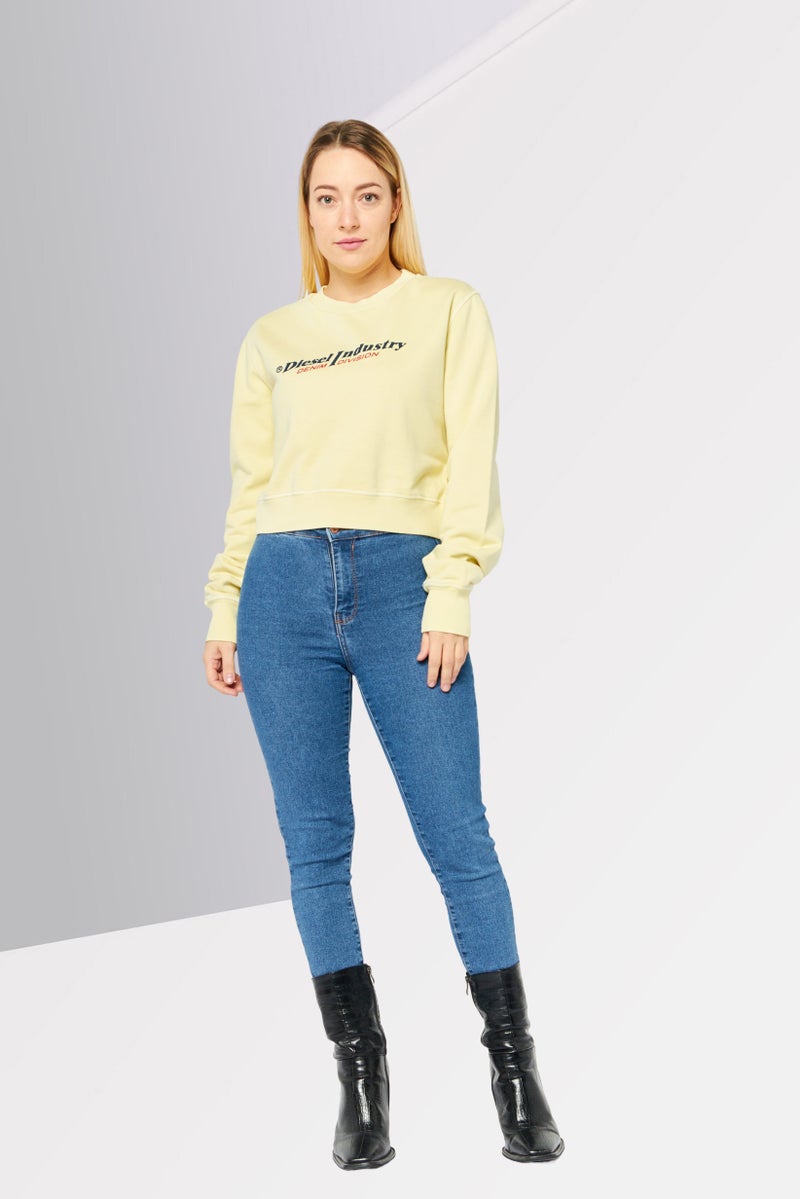 DIESEL Women Ribbed Neck Long Sleeves Brad Logo Sweatshirt, Pale Yellow - Image 2