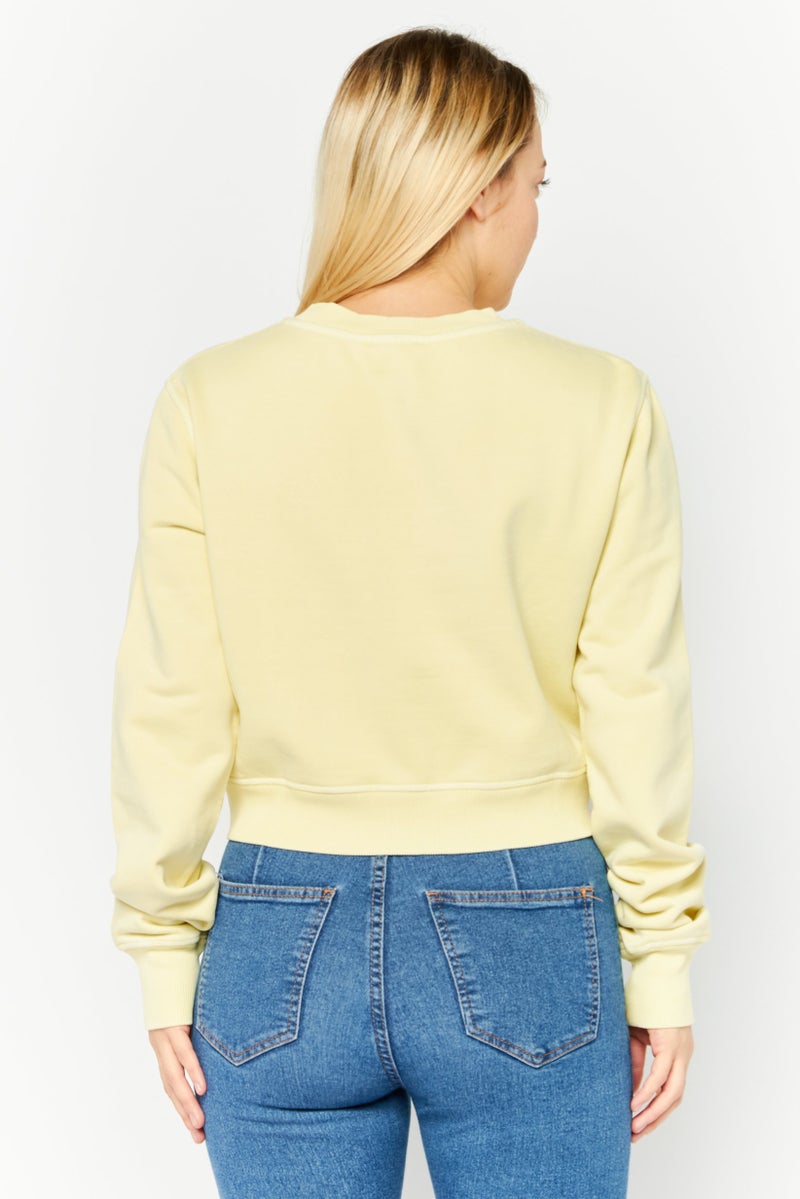 DIESEL Women Ribbed Neck Long Sleeves Brad Logo Sweatshirt, Pale Yellow - Image 4