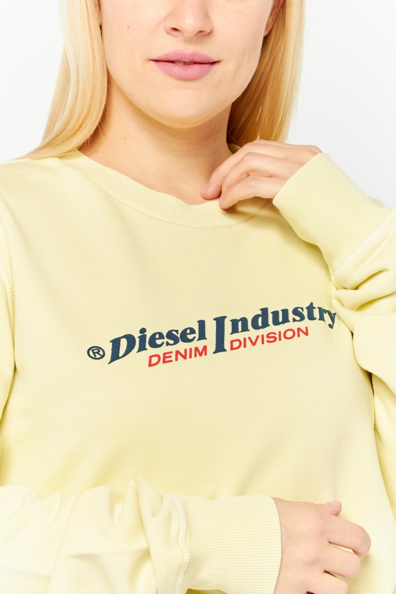 DIESEL Women Ribbed Neck Long Sleeves Brad Logo Sweatshirt, Pale Yellow - Image 3