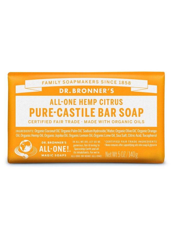 Dr. Bronner's Dr. Bronner’S Purecastile Bar Soap (Citrus 5 Ounce) Made With Organic Oils For Face Body And Hair Gentle And Moisturizing Biodegradable Vegan Crueltyfree Nongmo - Image 2