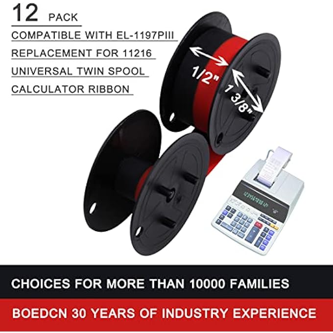 12 PACK REPLACEMENT FOR PORELON 11216 UNIVERSAL TWIN SPOOL CALCULATOR RIBBON 1197P 11210 COMPATIBLE WITH SHARP EL-1197PIII NUKOTE BR80C CALCULATOR RIBBON ADDING MACHINE RIBBONS (BLACK/RED) - Image 3