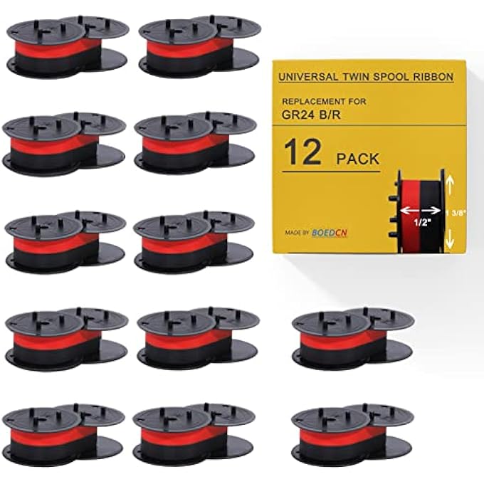 12 PACK REPLACEMENT FOR PORELON 11216 UNIVERSAL TWIN SPOOL CALCULATOR RIBBON 1197P 11210 COMPATIBLE WITH SHARP EL-1197PIII NUKOTE BR80C CALCULATOR RIBBON ADDING MACHINE RIBBONS (BLACK/RED) - Image 2