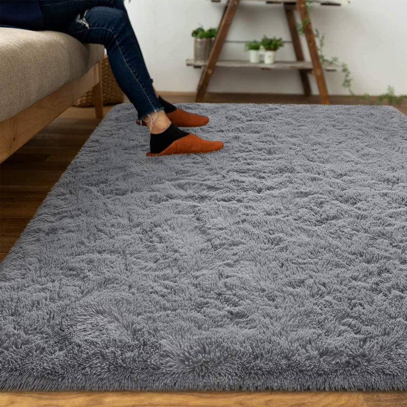 DweIke Super Soft Shaggy Rugs Fluffy Carpets/Area Rug for Living Room Bedroom Girls Kids Room Nursery Home Decor  Non-Slip Plush Indoor Floor Bedside Rug  4x6 Feet Grey - Image 2