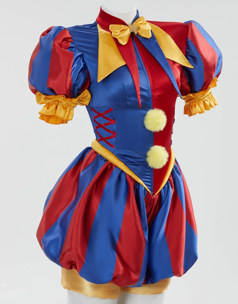 Cosplay.fm Women's Clown Costume Carnival Outfit Jumpsuit and Hat with Gloves and Socks Halloween Costume for Adult Women (Red and Blue, M) - Image 2