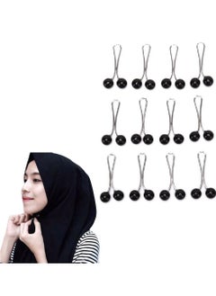 Generic 12 Pcs Hijab Pearl Brooch Pins for Women,Muslim Women Headscarf Hijab U Clips,Faux Pearl Scarf Clips Pin-Less Scarf Clips,Scarf Brooch Pin Headscarf Shawl Lady Muslim Scarf Hijab Clips-Black  - Image 1
