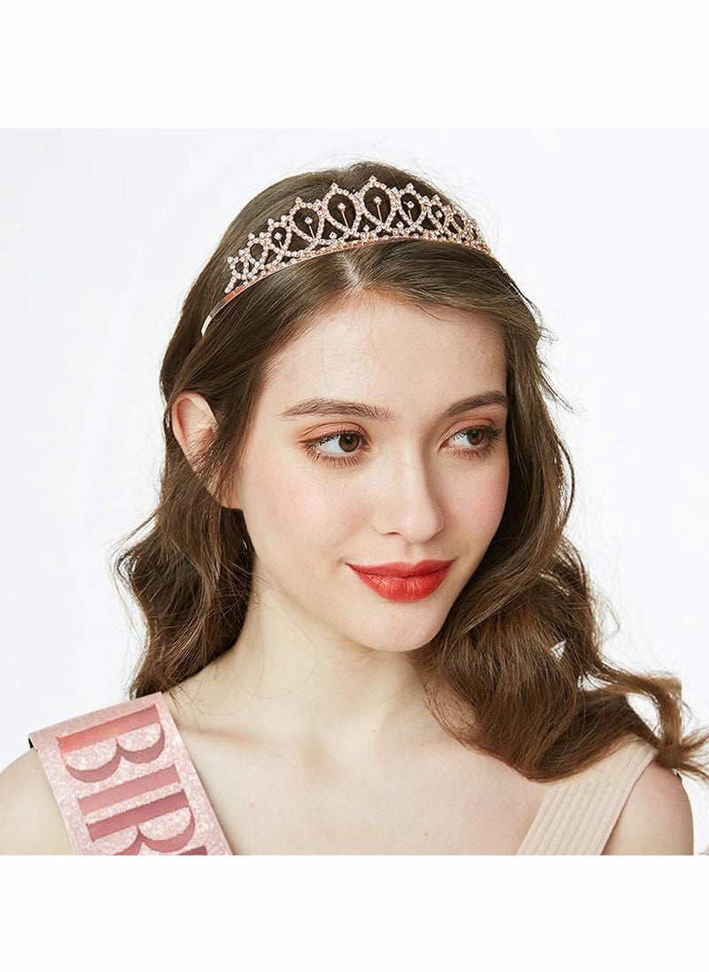 Excefore Happy Birthday Sash and Crown, Tiara for Women, Rhinestone, Gift Kit for Decorations & Party Favors (Rose Gold)  - Image 2