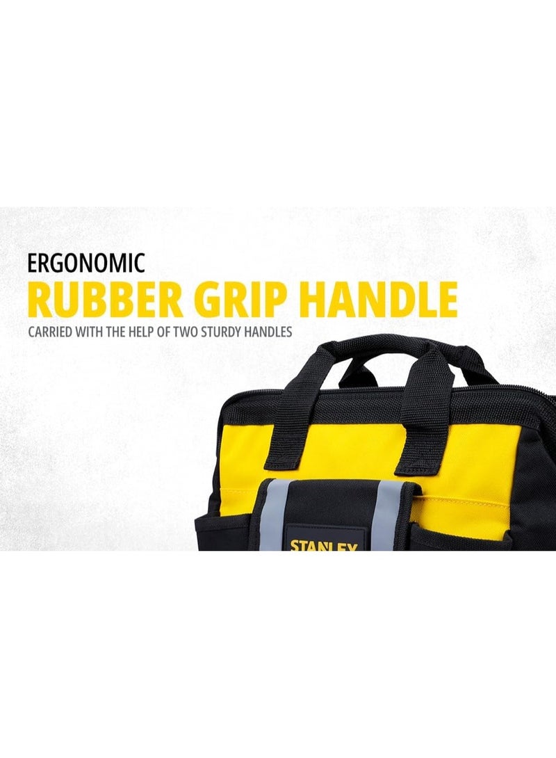 Stanley 12-Inch Soft Side Tool Bag – Waterproof Nylon, Rigid Base, Multiple Compartments, Heavy-Duty Professional Carry Bag (STST512114) - Image 2