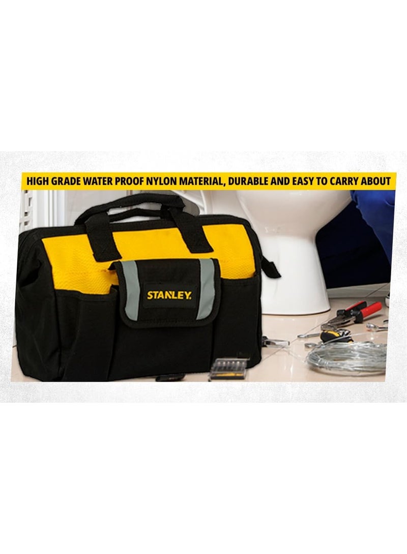 Stanley 12-Inch Soft Side Tool Bag – Waterproof Nylon, Rigid Base, Multiple Compartments, Heavy-Duty Professional Carry Bag (STST512114) - Image 5