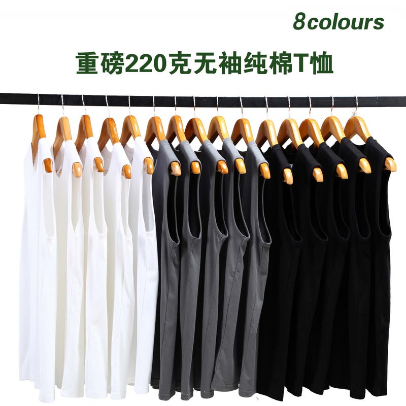 220G Japanese Cotton Sleeveless T-Shirt – Loose Fit Solid Color Vest for Men and Women - Image 2