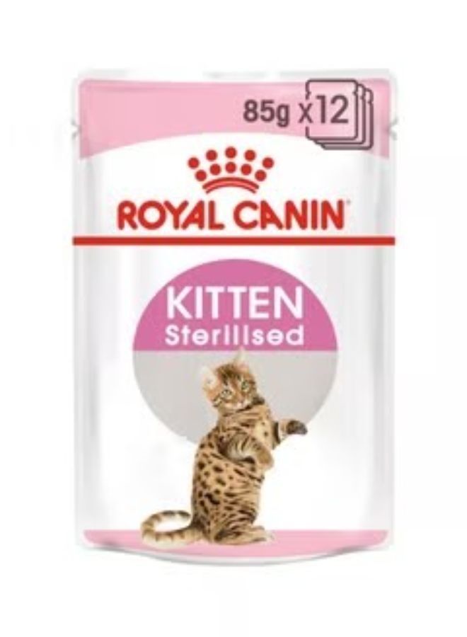 ROYAL CANIN Feline Health Nutrition Kitten Sterilisedgravy Wet Food Pouches 85g Pack Of 12  - Image 1