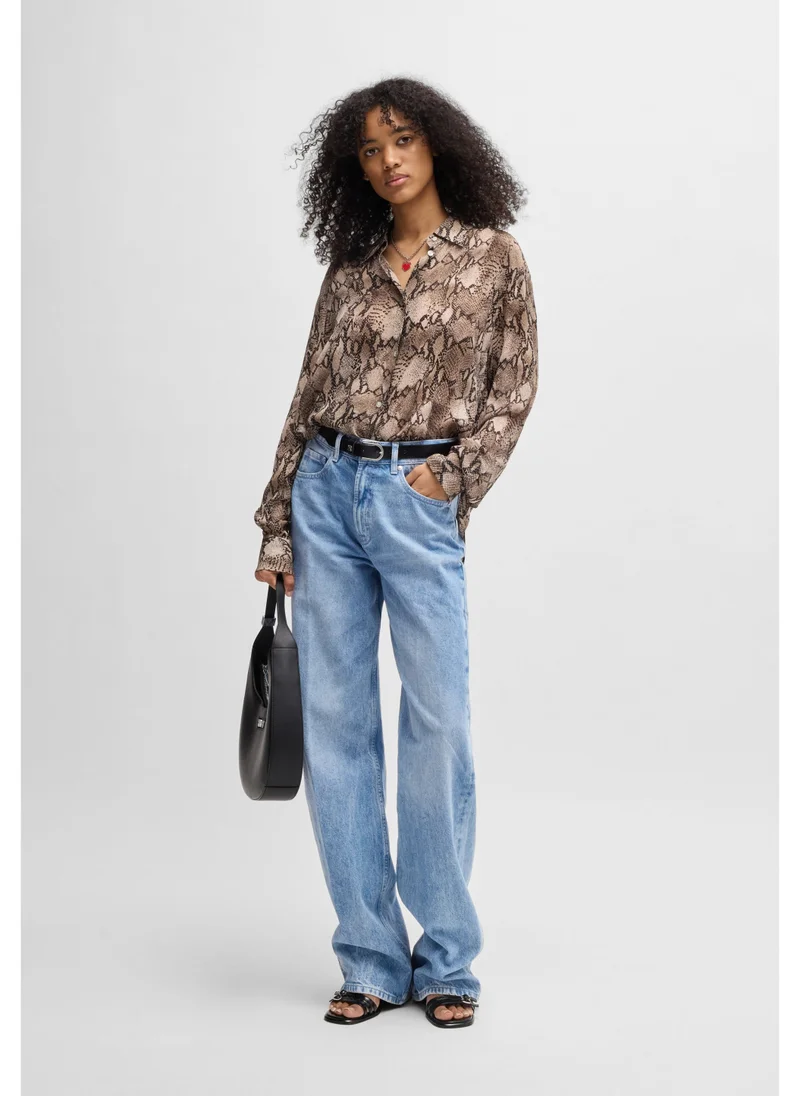 HUGO Straight-fit jeans in bright-blue rigid denim