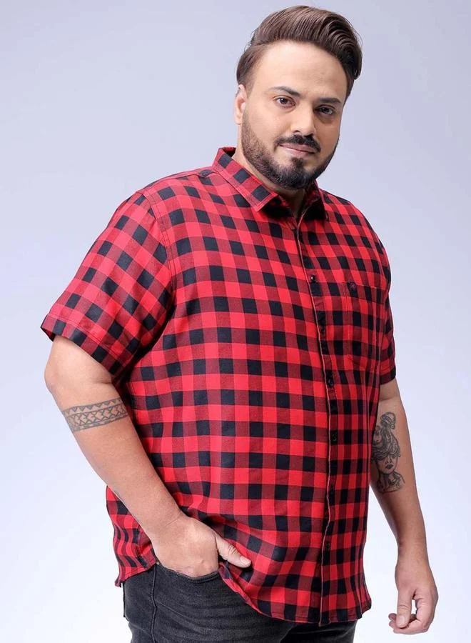 Take Two Plus Men Red Regular Fit Checkered Casual Shirt By HardSoda